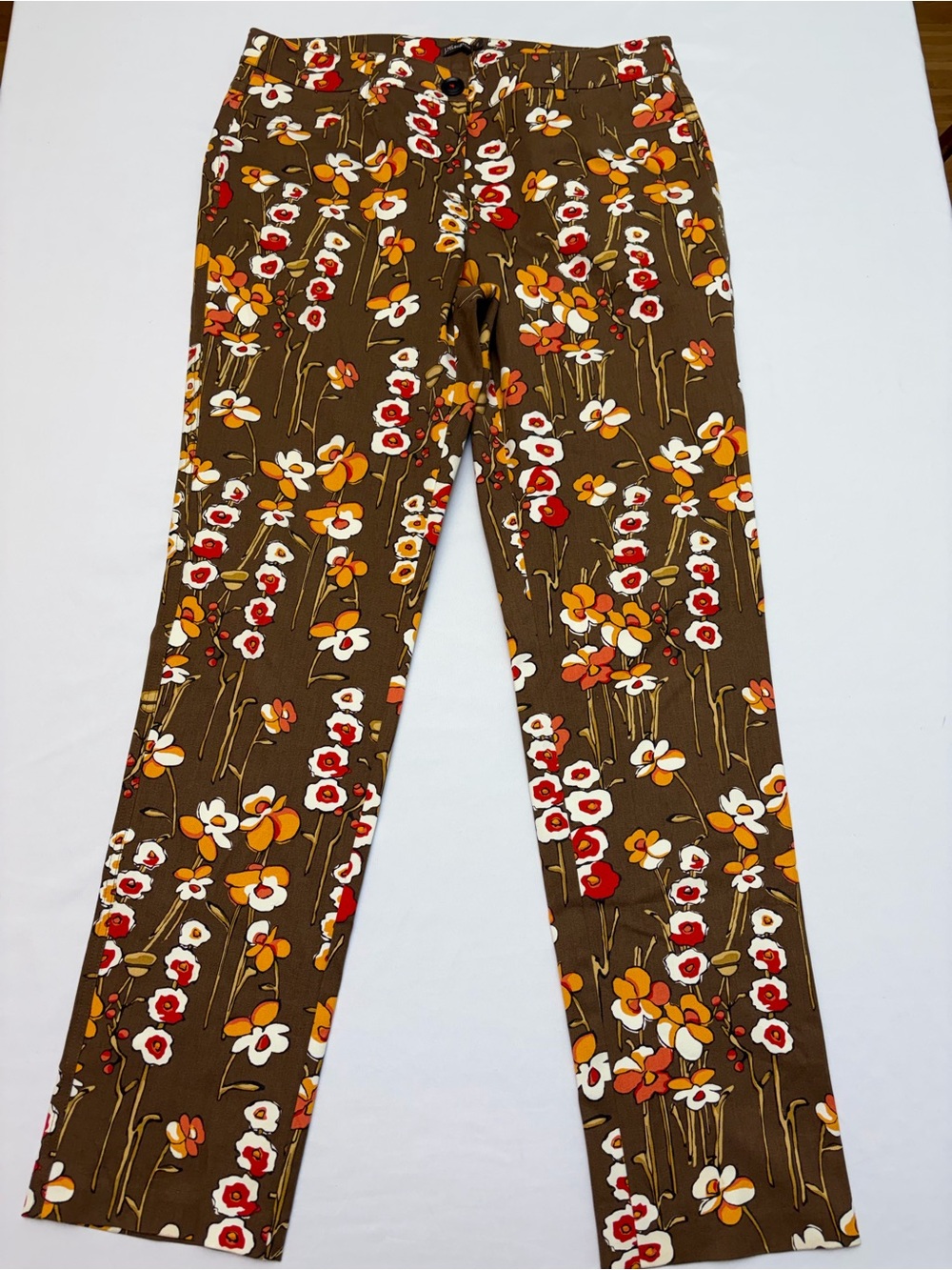 J.McLaughlin Brown Floral Botanical Retro Print Trousers Pants Women's Size 12